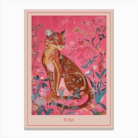 Floral Animal Painting Puma 1 Poster Canvas Print