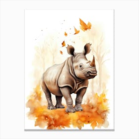 A Rhino Watercolour In Autumn Colours 0 Canvas Print