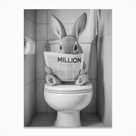 Rabbit On The Toilet Print Bathroom Print Rabbit Lover Gift Funny Bathroom Canvas Print