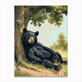 American Black Bear Laying Under A Tree Storybook Illustration 4 Canvas Print