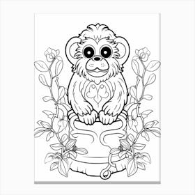 Line Art Jungle Animal Emperor Tamarin 1 Canvas Print