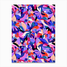 Abstract Flowers - Navy Purple Orange Canvas Print