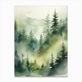 Appalachian Mountains of Misty Pines Watercolor Print of Evergreen Forest..149 Canvas Print