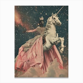 Princess In Space On A Unicorn Retro Collage 1 Canvas Print