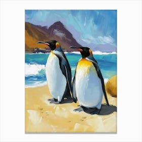 King Penguin Sea Lion Island Colour Block Painting 1 Canvas Print