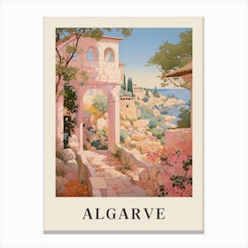 Algarve Portugal 2 Vintage Pink Travel Illustration Poster Canvas Print
