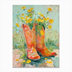 Cowboy Boots And Wildflowers Buttercups Canvas Print