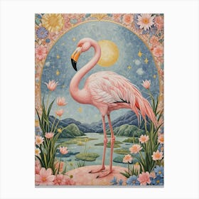 Pink Flamingo In Floral Canvas Print