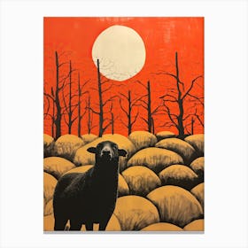 Sheep, Woodblock Animal  Drawing 2 Canvas Print