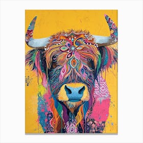 Kitsch Colourful Highland Cow 3 Canvas Print
