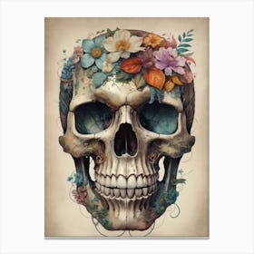 Floral Skull Vintage Painting (29) Canvas Print