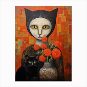 Cat And Flowers Canvas Print