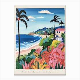 Poster Of Malibu Beach, California, Matisse And Rousseau Style 4 Canvas Print