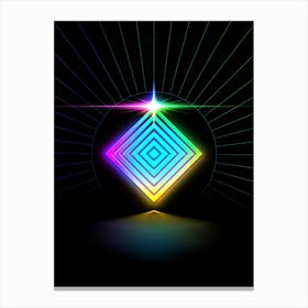 Neon Geometric Glyph in Candy Blue and Pink with Rainbow Sparkle on Black n.0331 Canvas Print