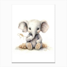 Elephant Painting Knitting Watercolour 2 Canvas Print