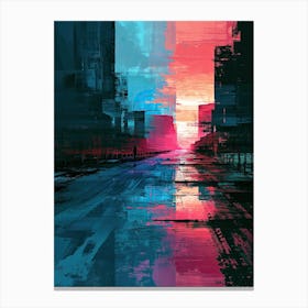 Cityscape At Sunset | Pixel Art Series Canvas Print