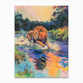 Transvaal Lion Crossing A River Fauvist Painting 2 Canvas Print