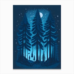 A Fantasy Forest At Night In Blue Theme 69 Canvas Print