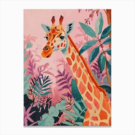 Cute Giraffe In The Leaves Watercolour Style Illustration 7 Canvas Print