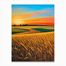 Sunset Over A Wheat Field 2 Canvas Print