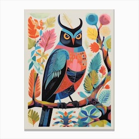 Colourful Scandi Bird Eastern Screech Owl 1 Canvas Print