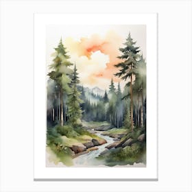 Taiga watercolor landscape, high quality watercolor forest background.4 Canvas Print