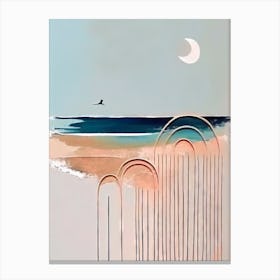 Flight Of The Seagull At Night - Abstract Minimal Boho Beach Canvas Print