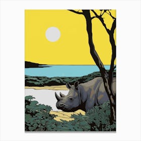 Rhino Relaxing In The Bushes Simple Illustration 4 Canvas Print