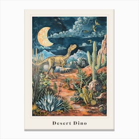 Dinosaur In The Desert At Night Painting Poster Canvas Print