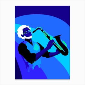 Jazzy Man Art Prints Illustration 3 shades of blue Canvas Print