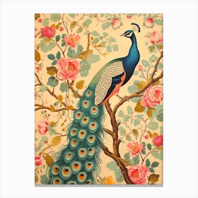 Sepia Turquoise Floral Peacock Canvas Print