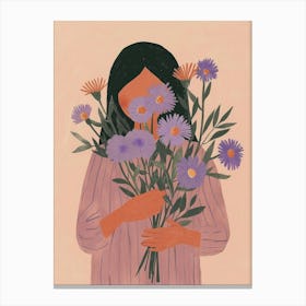 Spring Girl With Purple Flowers 5 Canvas Print