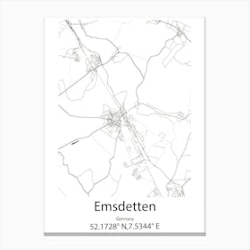 Emsdetten,Germany Minimalist Map Canvas Print