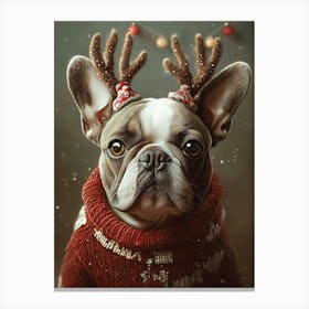 French Bulldog In Christmas Jumper Canvas Print