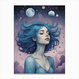 Blue Haired Girl Dreamscape Art Print (1) Canvas Print