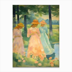 Three Women By The Pond Canvas Print