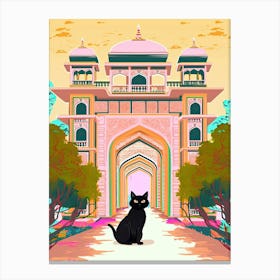 A Black Cat At Patrika Gate   Indian Door Canvas Print