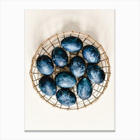 Blue Easter Eggs In A Basket Canvas Print