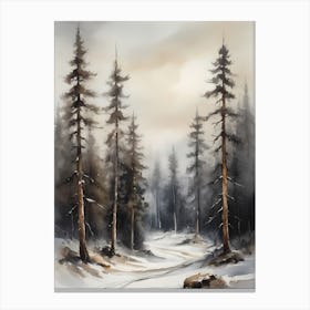Winter Pine Forest Christmas Painting (10) Canvas Print