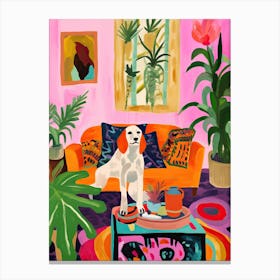 Dog On A Sofa Boho Living Room Painting Animal Lovers Canvas Print