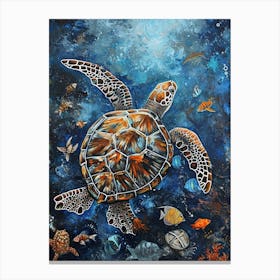 Turtle Underwater With Fish Painting 3 Canvas Print
