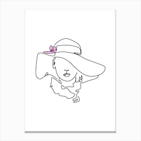 One Line Woman In A Hat Canvas Print