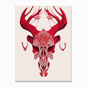 Animal Skull Red 2 Line Drawing Canvas Print