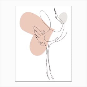 Crane with Pink Heart Line Art Canvas Print