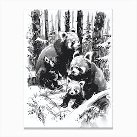 Red Panda Family Picnicking In The Woods Ink Illustration 2 Canvas Print