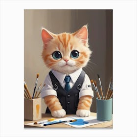 Cute Cat In A Suit Architect Canvas Print