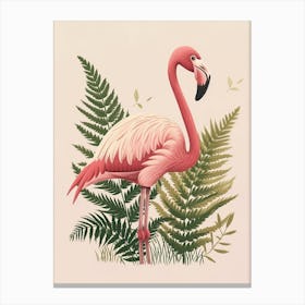 Lesser Flamingo And Ferns Minimalist Illustration 3 Canvas Print