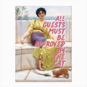 All guests must be approved by the cat - Vintage altered art- Trendy wall decor Canvas Print