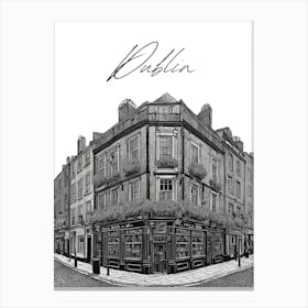 Dublin Temple Bar, Dublin Pub, Black And White Illustration Canvas Print