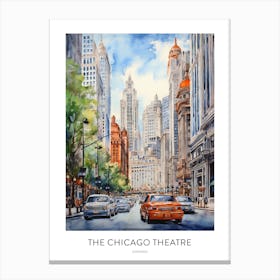 The Chicago Theatre Chicago Watercolour Travel Poster Canvas Print